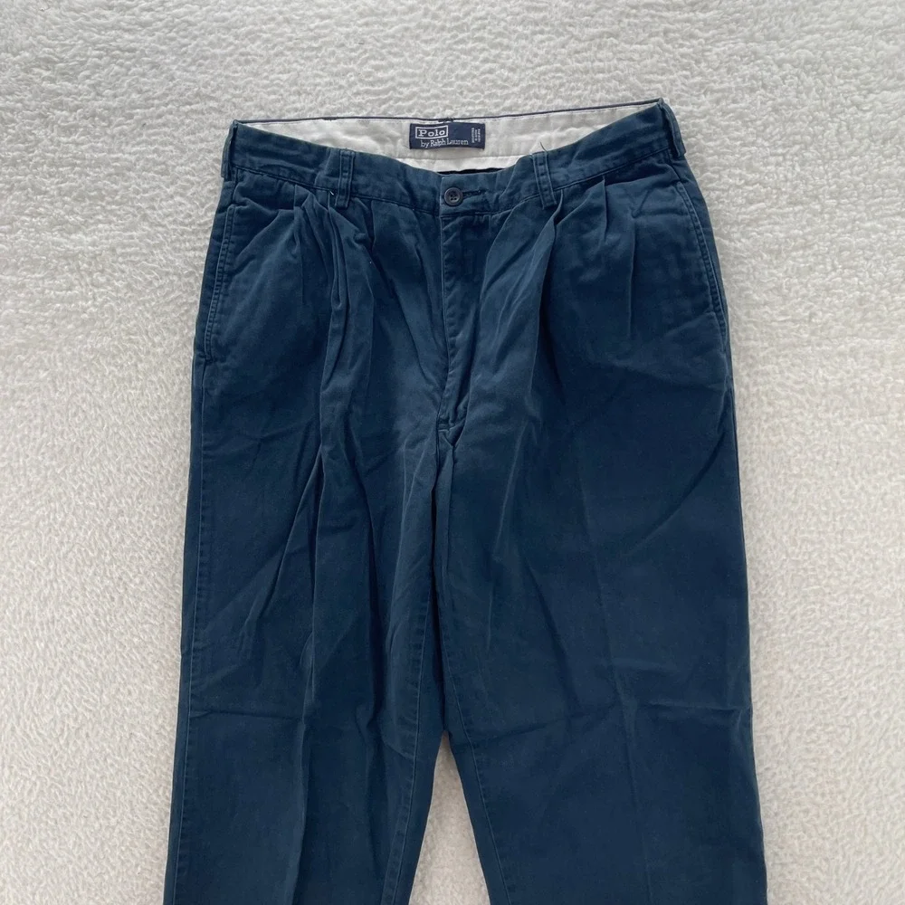 Vintage Polo Ralph Lauren Pants Mens 33x33* Blue Pleated Chino Preppy Luxury